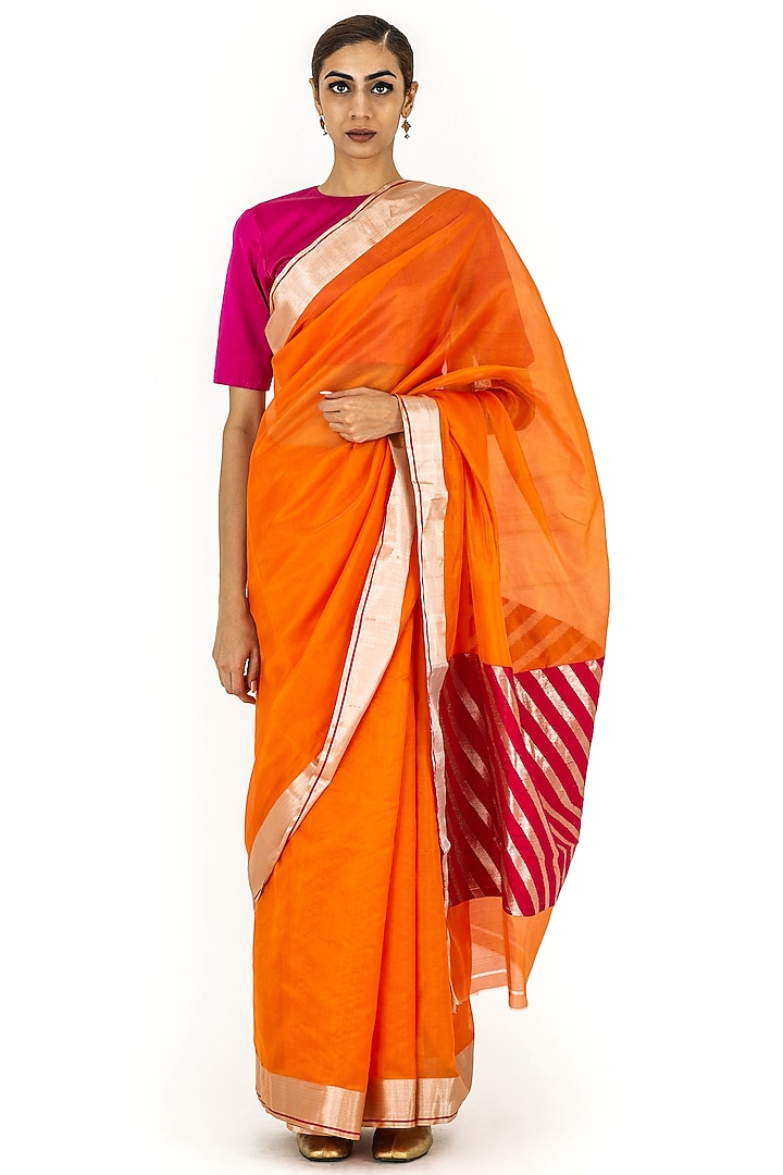 Orange Chanderi Silk Party Wear Saree by Raw Mango at Pernia's Pop Up Shop
