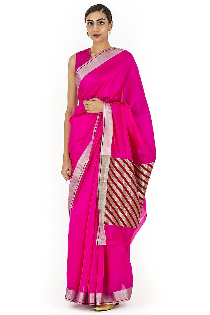 Rani Pink Chanderi Silk Party Wear Saree by Raw Mango at Pernia's Pop Up Shop