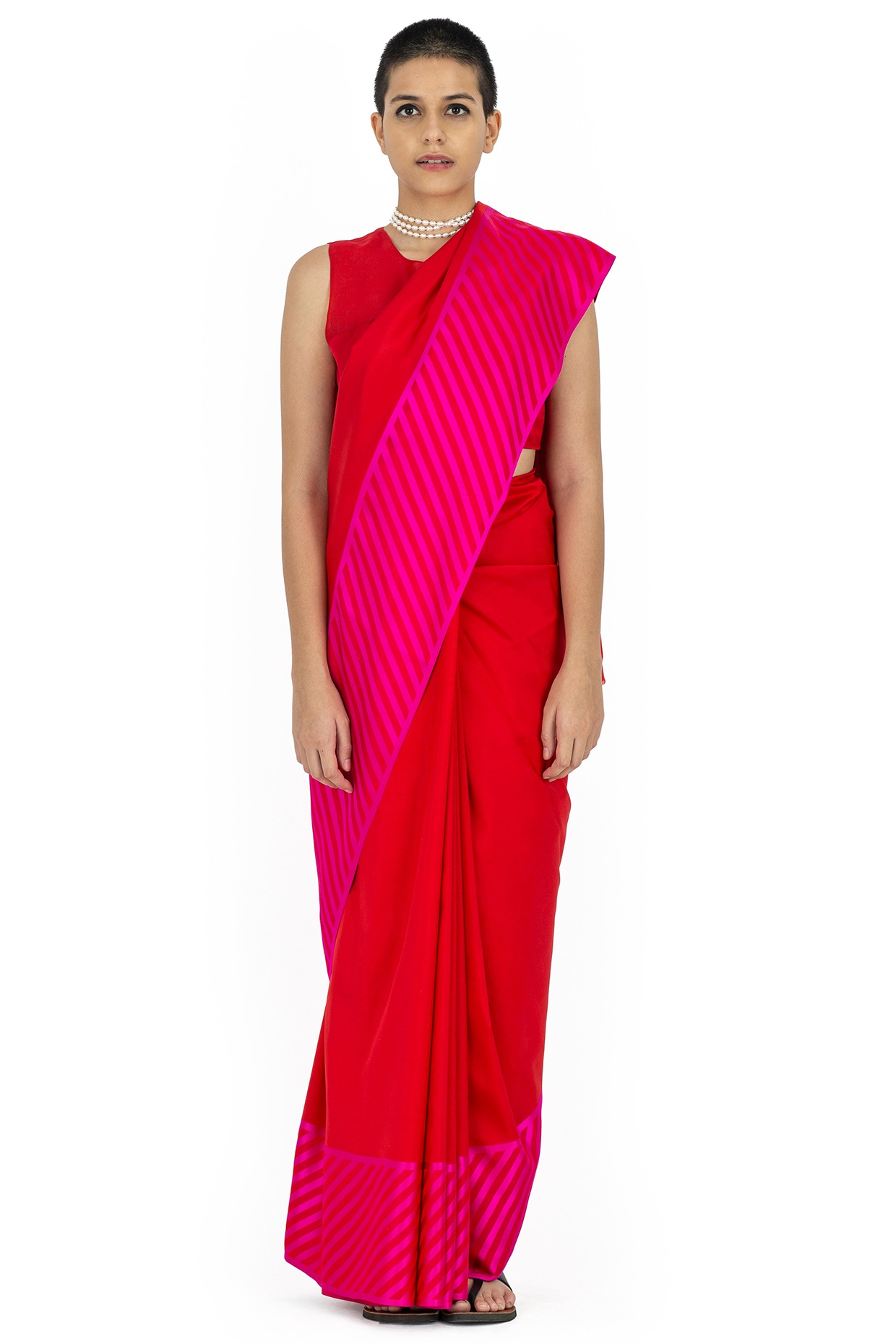 Fuschia pink plain design gadwal silk saree, contrast vidarbha intricate  zari border & pallu of zari stripe designs