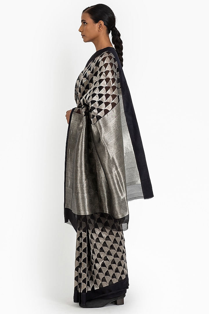 Black Chanderi Cotton Silk Wedding Saree by Raw Mango at Pernia's Pop Up Shop