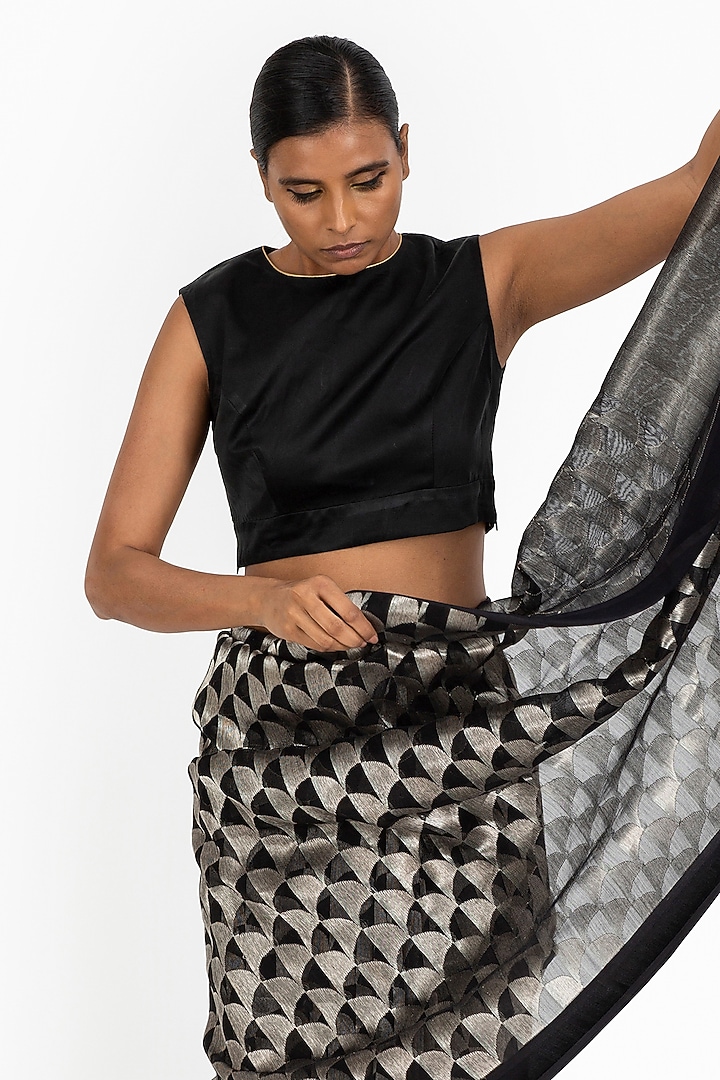 Black Chanderi Cotton Silk Wedding Saree by Raw Mango at Pernia's Pop Up Shop