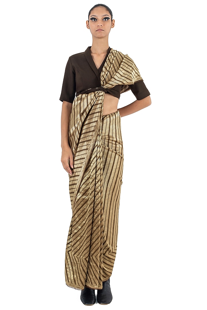 Brown Silk Brocade Wedding Saree by Raw Mango at Pernia's Pop Up Shop
