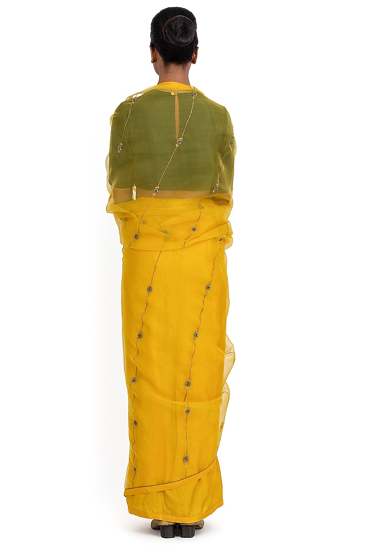 Yellow Organza Silk Embroidered Wedding Saree by Raw Mango at Pernia's Pop Up Shop