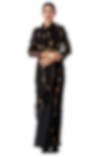 Black Organza Silk Embroidered Wedding Saree by Raw Mango at Pernia's Pop Up Shop