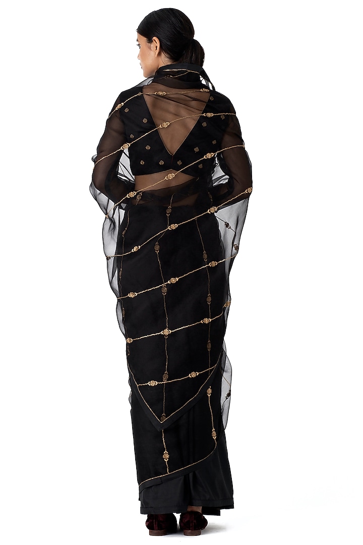 Black Organza Silk Embroidered Wedding Saree by Raw Mango at Pernia's Pop Up Shop
