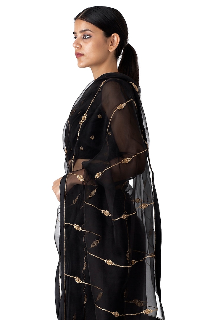 Black Organza Silk Embroidered Wedding Saree by Raw Mango at Pernia's Pop Up Shop