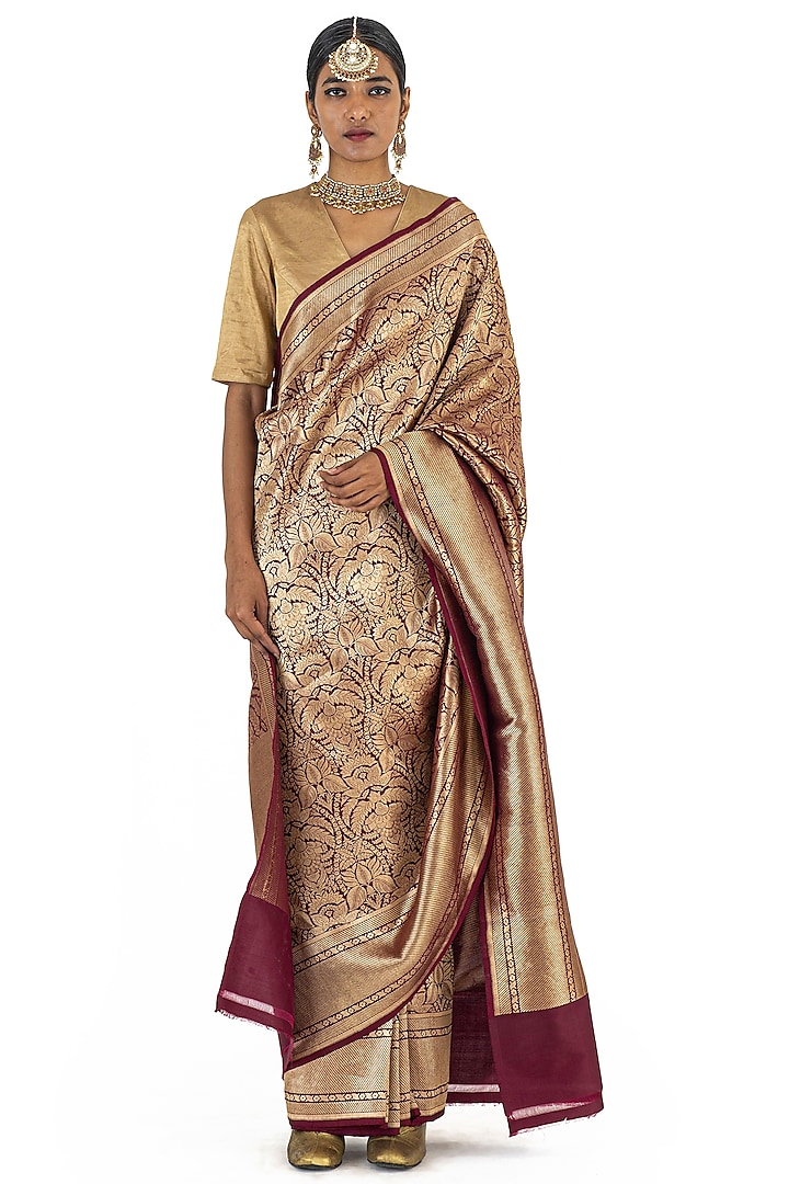 Maroon Silk Brocade Saree by Raw Mango at Pernia's Pop Up Shop