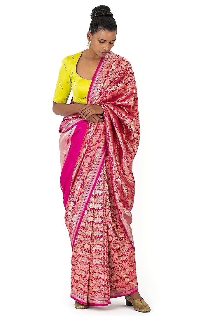 Rani Pink Silk Brocade Saree by Raw Mango