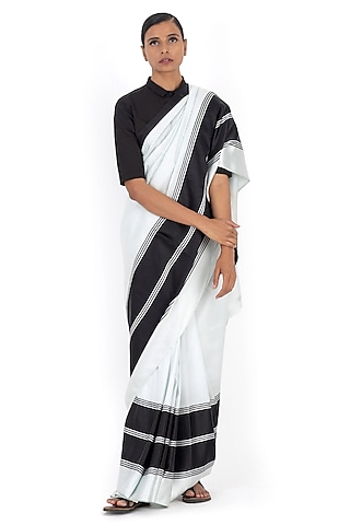 Sky Blue Silk Handwoven Mashru Saree by Raw Mango