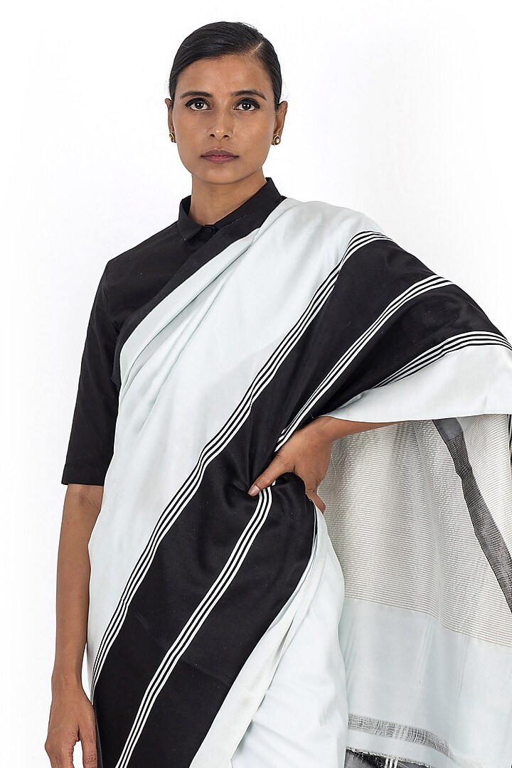 Sky Blue Silk Handwoven Mashru Party Wear Saree by Raw Mango at Pernia's Pop Up Shop