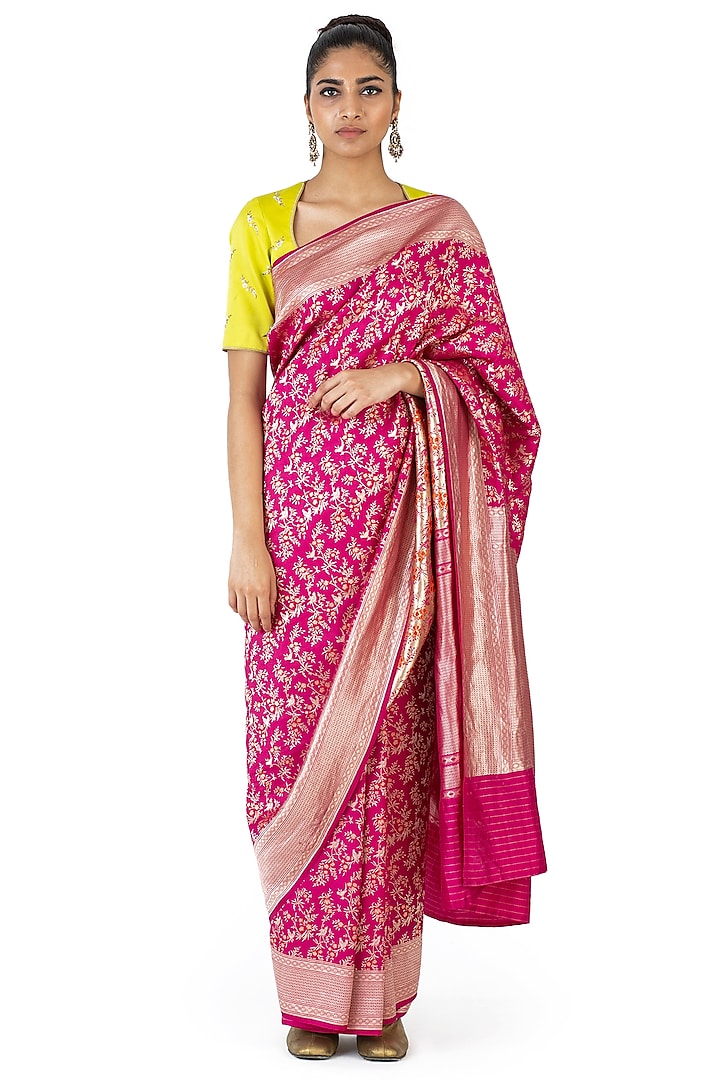  Rani Pink Silk Brocade Saree  by Raw Mango