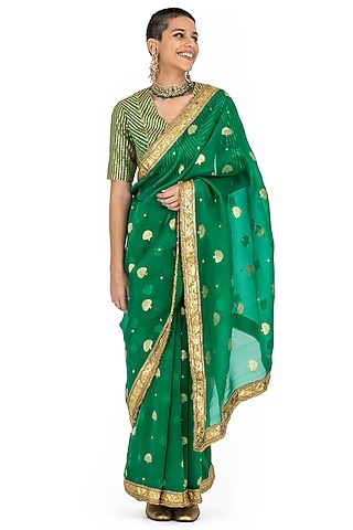  Green Organza & Silk Saree  by Raw Mango