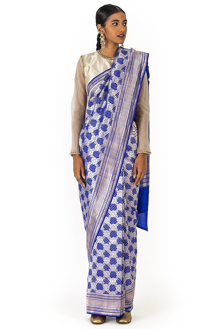  Royal Blue Silk Brocade Saree  by Raw Mango at Pernia's Pop Up Shop