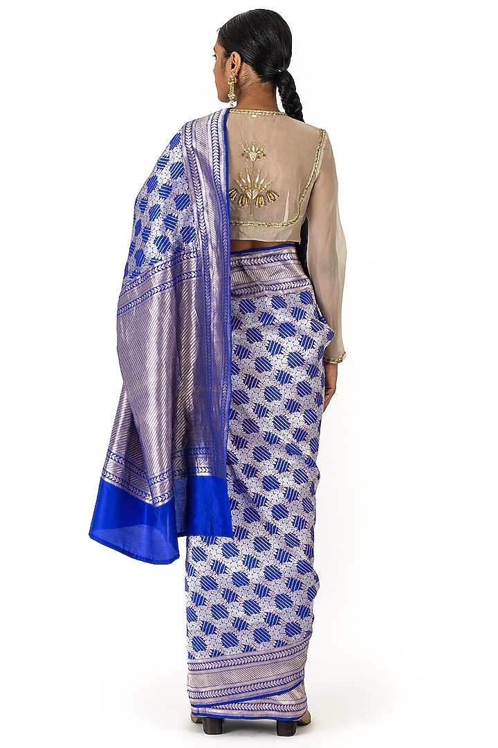 Royal Blue Silk Brocade Wedding Saree by Raw Mango at Pernia's Pop Up Shop