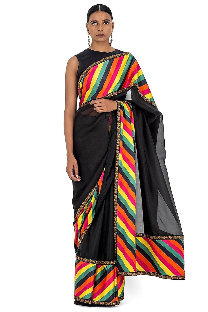  Black Organza Hand Embroidered Reception Saree  by Raw Mango at Pernia's Pop Up Shop