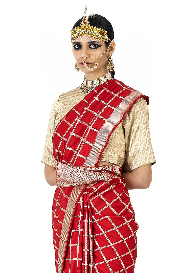 Red Silk Brocade Reception Saree by Raw Mango at Pernia's Pop Up Shop