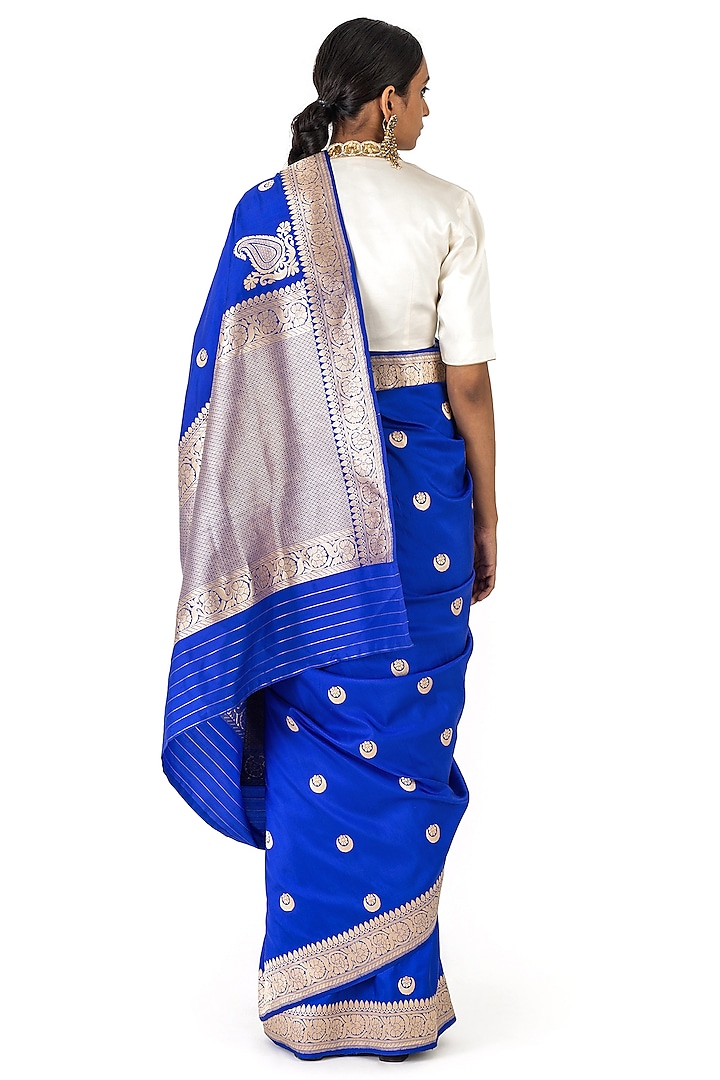 Royal Blue Silk Brocade Reception Saree by Raw Mango at Pernia's Pop Up Shop