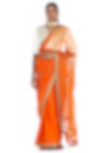 Orange Sheer Organza Hand Embroidered Reception Saree by Raw Mango at Pernia's Pop Up Shop