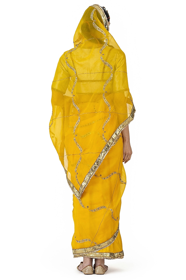 Yellow Sheer Organza Silk Hand Embroidered Reception Saree by Raw Mango at Pernia's Pop Up Shop