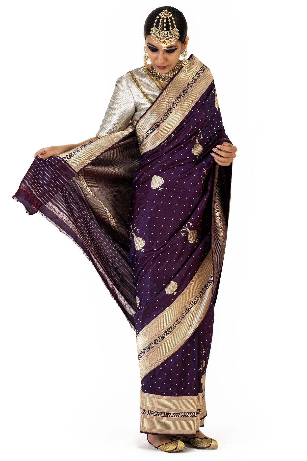 Purple Silk Brocade Reception Saree by Raw Mango at Pernia's Pop Up Shop