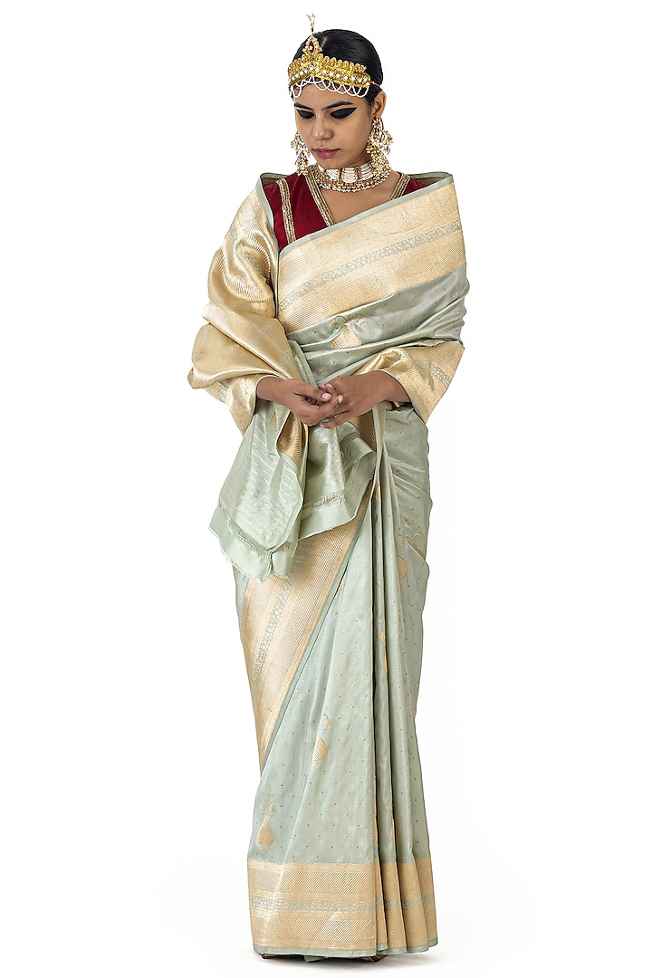 Pale Blue Silk Brocade Saree by Raw Mango at Pernia's Pop Up Shop