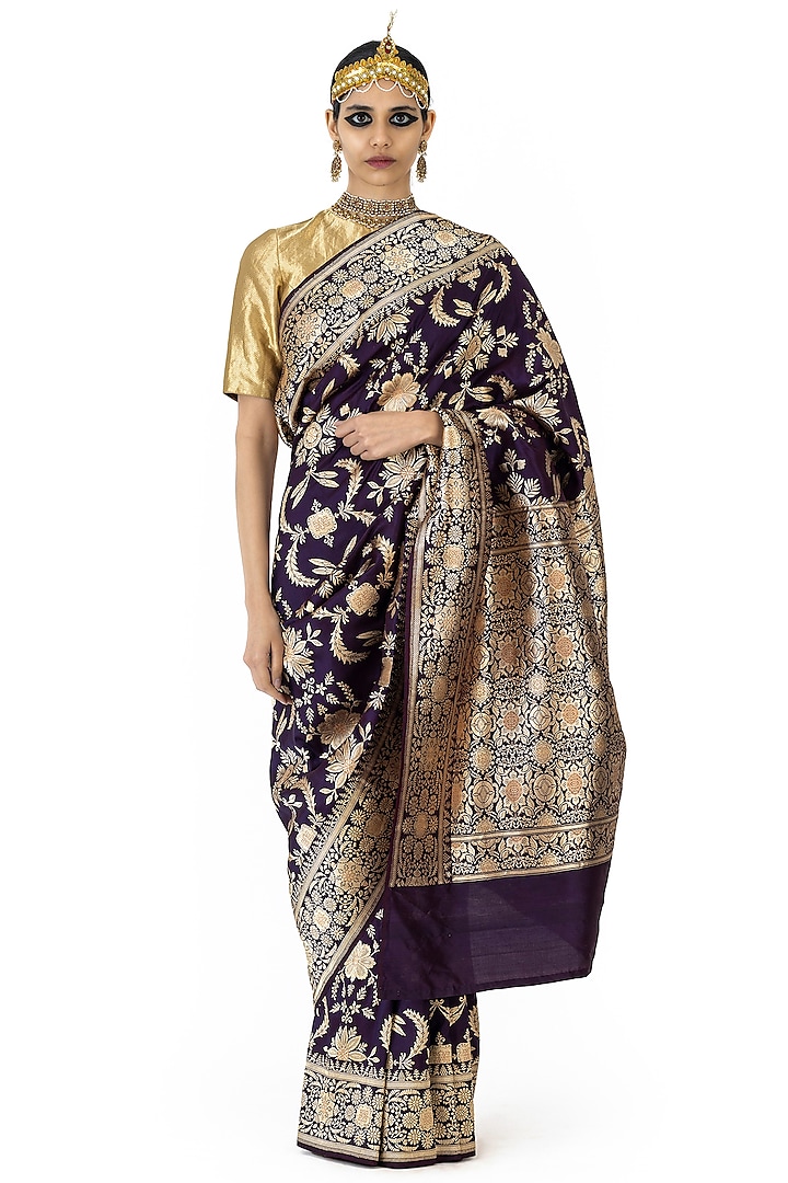 Purple Silk Brocade Saree by Raw Mango at Pernia's Pop Up Shop