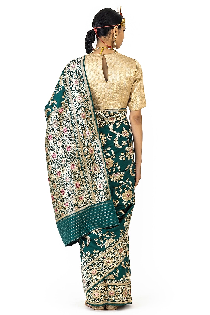 Forest Green Silk Brocade Reception Saree by Raw Mango at Pernia's Pop Up Shop