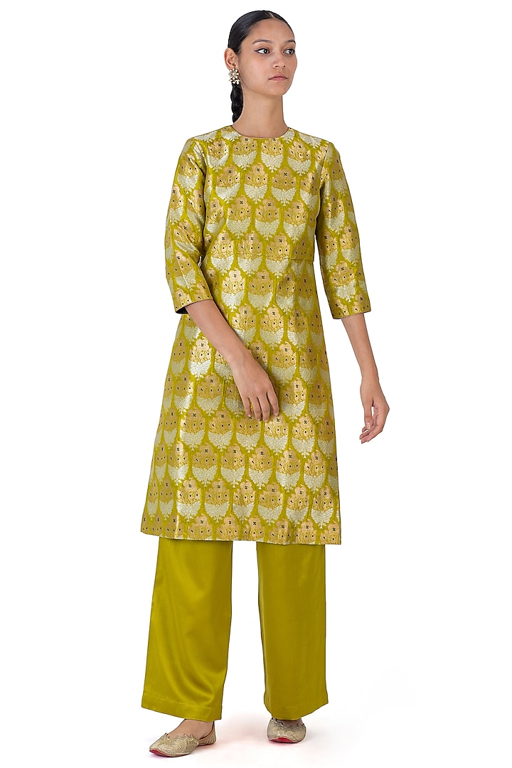 Green Silk Brocade Kurta Set by Raw Mango at Pernia's Pop Up Shop