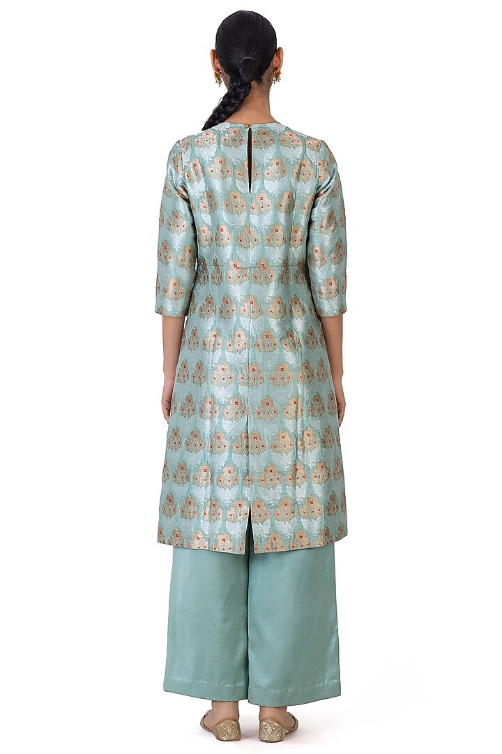 Pale Blue Silk Brocade Kurta Set by Raw Mango at Pernia's Pop Up Shop
