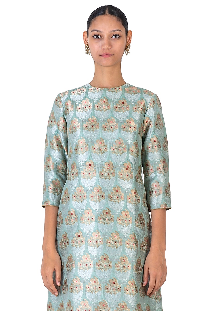 Pale Blue Silk Brocade Kurta Set by Raw Mango at Pernia's Pop Up Shop