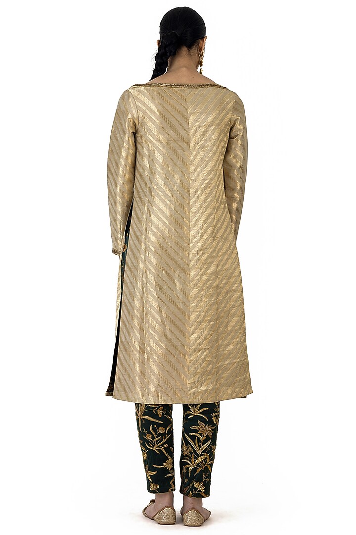 Golden Silk Tissue Brocade Kurta Set by Raw Mango at Pernia's Pop Up Shop
