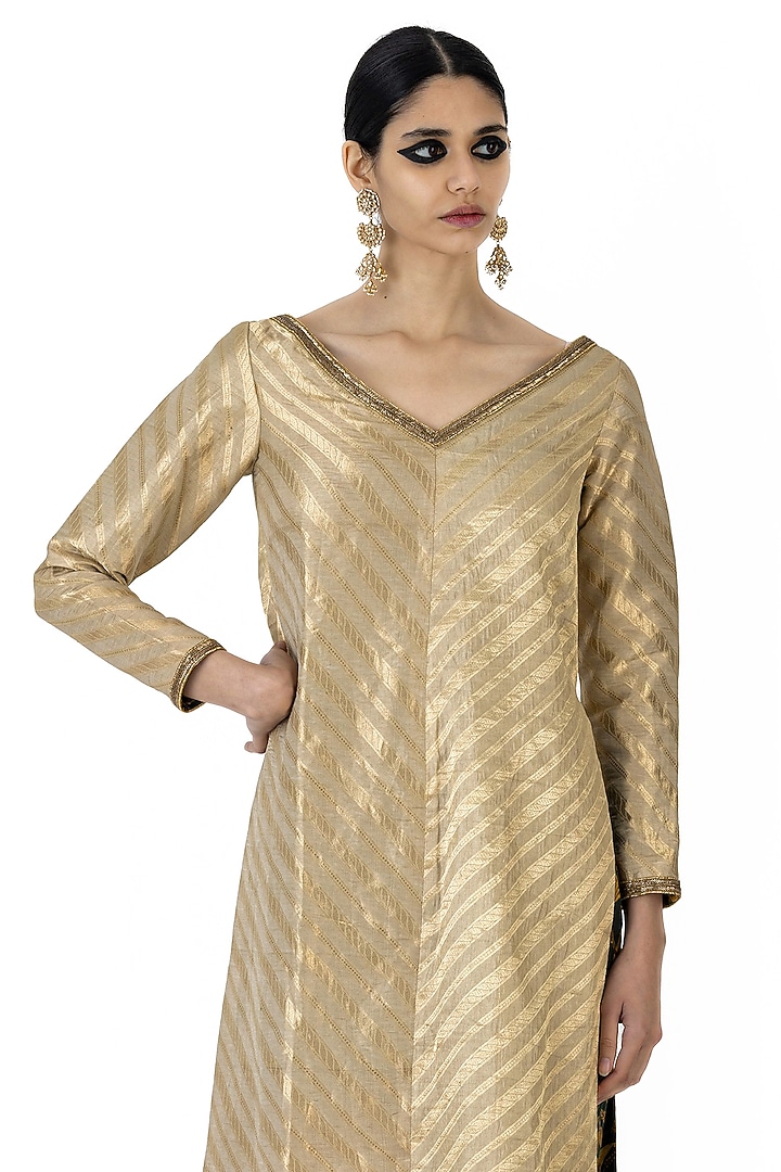 Golden Silk Tissue Brocade Kurta Set by Raw Mango at Pernia's Pop Up Shop