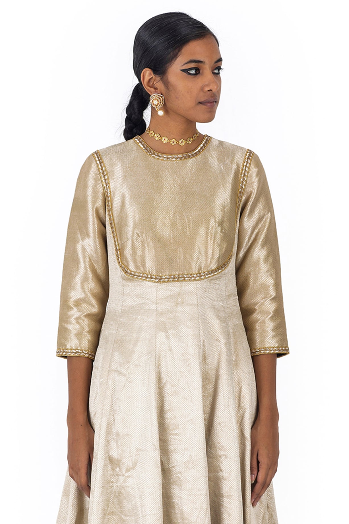 Ivory Silk Brocade Embroidered Kurta Set by Raw Mango at Pernia's