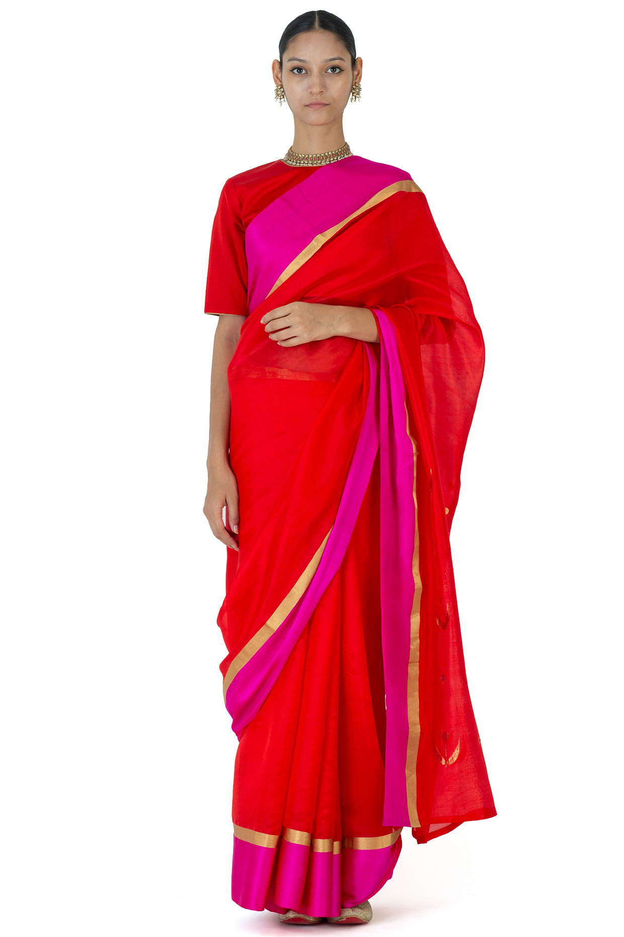 Red Chanderi Silk Party Wear Saree by Raw Mango at Pernia's Pop Up Shop