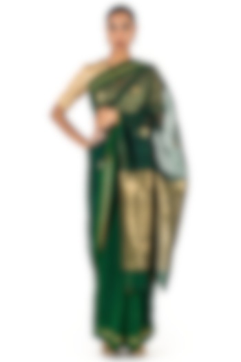 Deep Green Chanderi Silk Cotton Party Wear Saree by Raw Mango at Pernia's Pop Up Shop