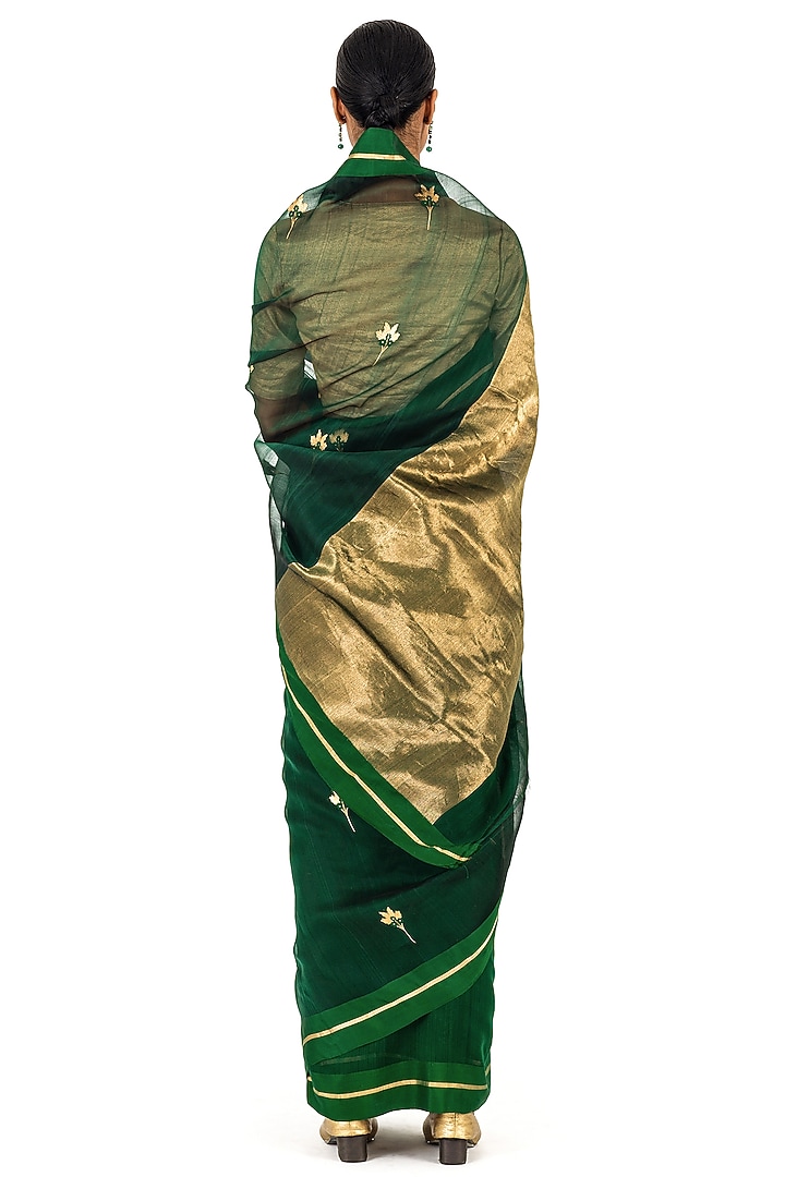 Deep Green Chanderi Silk Cotton Party Wear Saree by Raw Mango at Pernia's Pop Up Shop