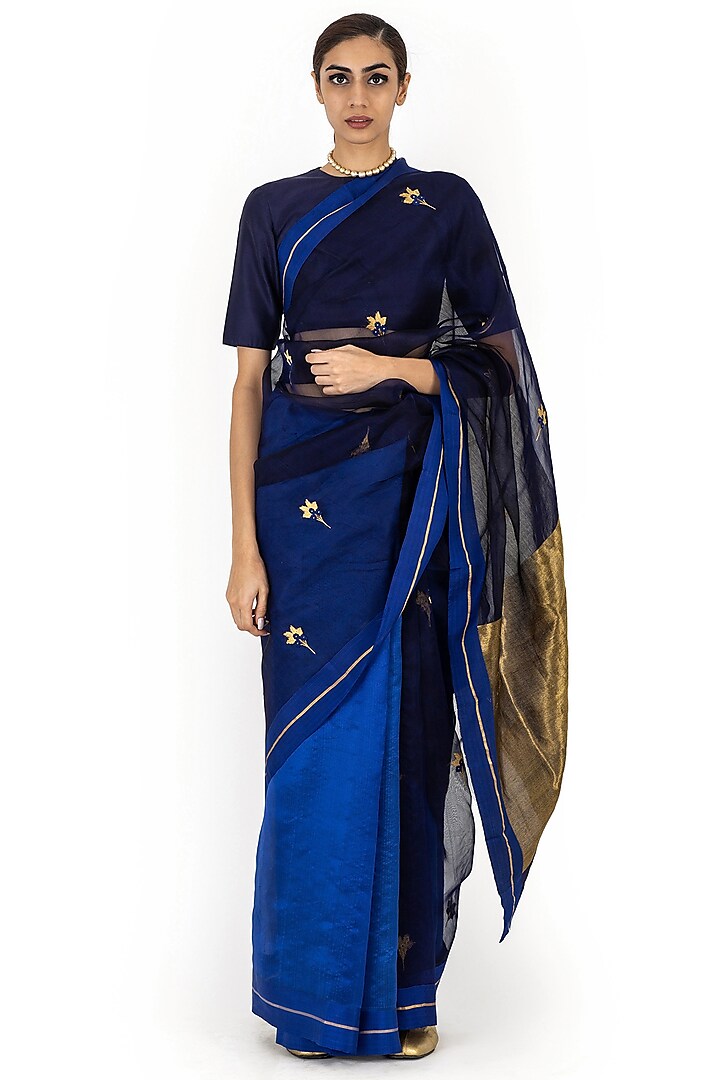 Indigo Chanderi Cotton Saree by Raw Mango at Pernia's Pop Up Shop