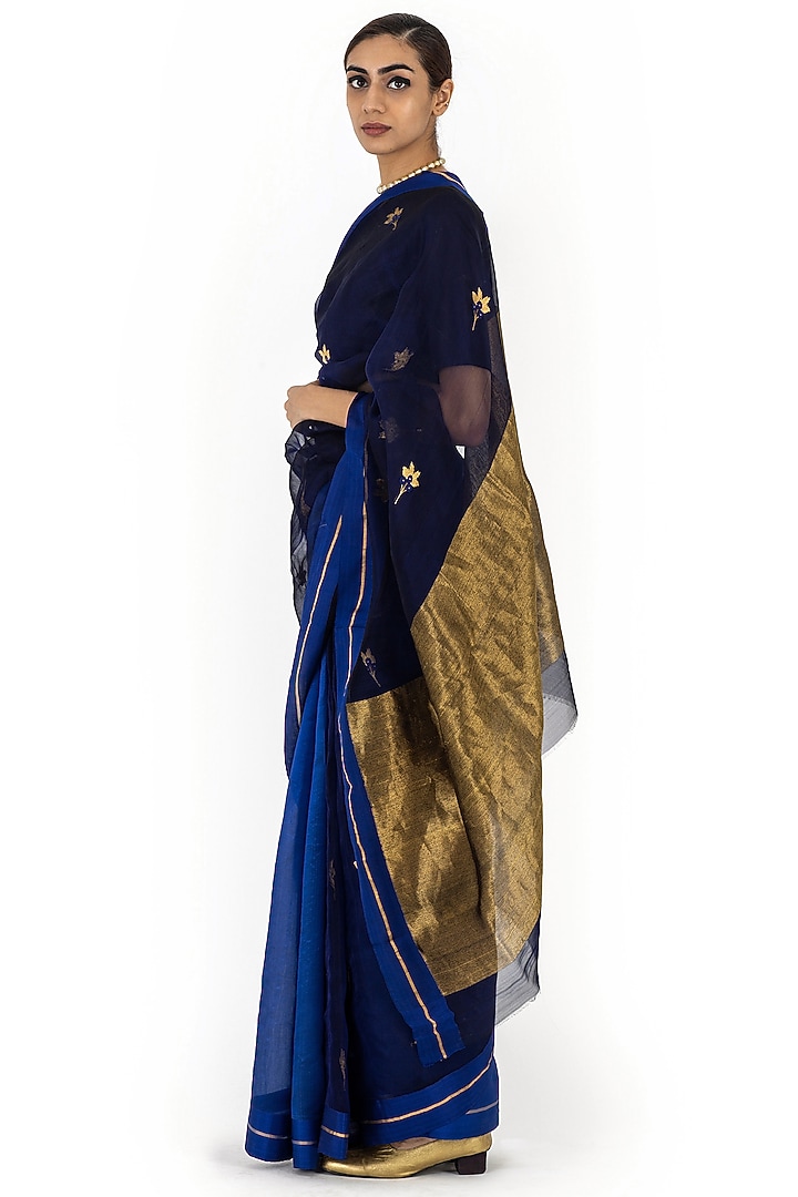 Indigo Chanderi Cotton Wedding Saree by Raw Mango at Pernia's Pop Up Shop