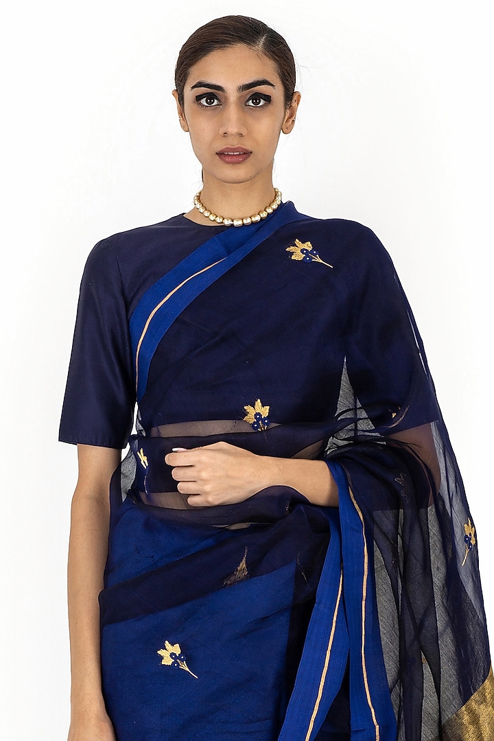 Indigo Chanderi Cotton Wedding Saree by Raw Mango at Pernia's Pop Up Shop