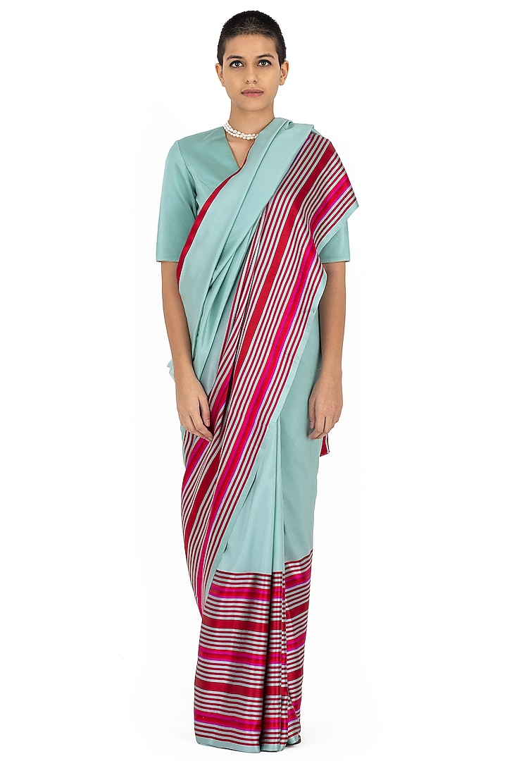 Pale Blue Mashru Silk Wedding Saree by Raw Mango at Pernia's Pop Up Shop