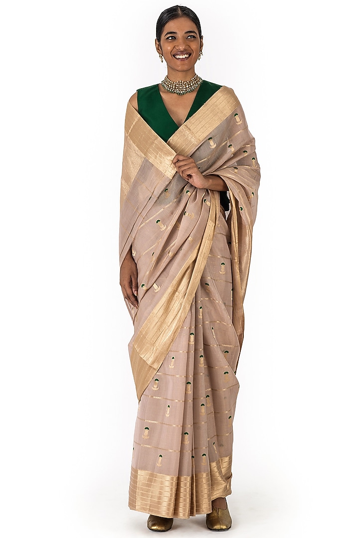Pale Pink Tissue Silk Wedding Saree by Raw Mango at Pernia's Pop Up Shop