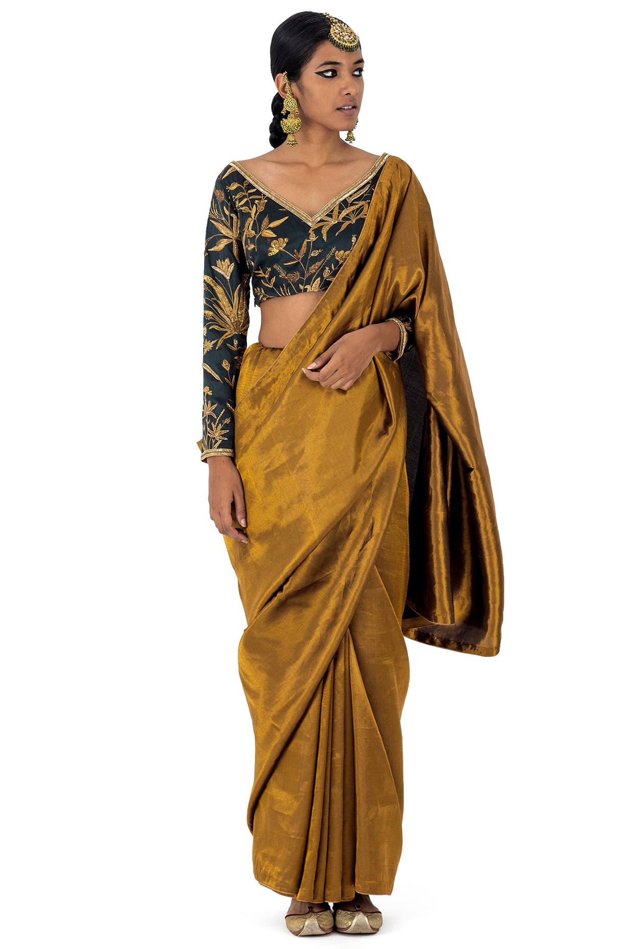 Buy Varanasi Silk Brocade Molten Gold Saree Online | Raw Mango