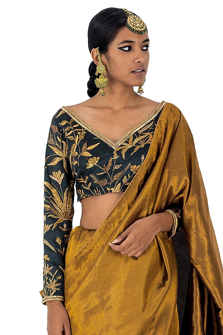Gold Silk Brocade Wedding Saree by Raw Mango at Pernia's Pop Up Shop
