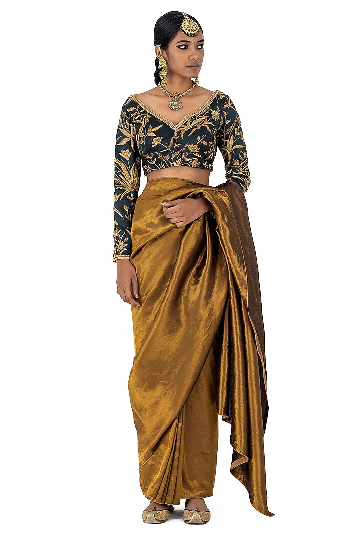 Gold Silk Brocade Wedding Saree by Raw Mango at Pernia's Pop Up Shop