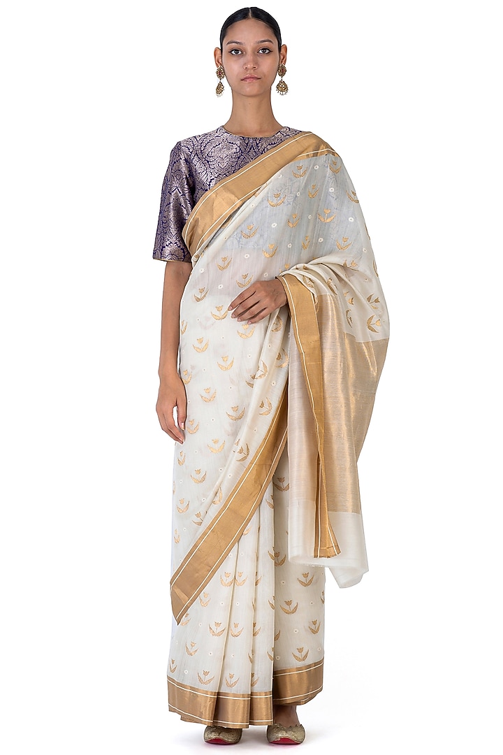 White Chanderi Silk Wedding Saree by Raw Mango at Pernia's Pop Up Shop