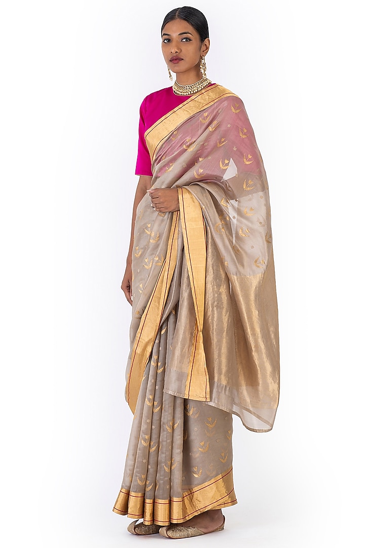 Grey Chanderi Silk Wedding Saree by Raw Mango at Pernia's Pop Up Shop