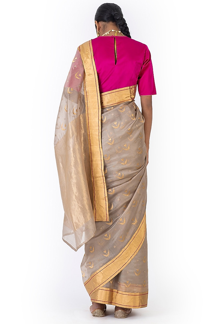 Grey Chanderi Silk Wedding Saree by Raw Mango at Pernia's Pop Up Shop