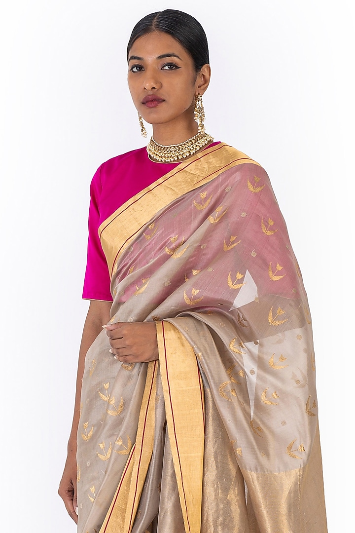 Grey Chanderi Silk Wedding Saree by Raw Mango at Pernia's Pop Up Shop