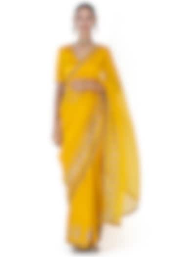 Yellow Sheer Organza Wedding Saree by Raw Mango at Pernia's Pop Up Shop