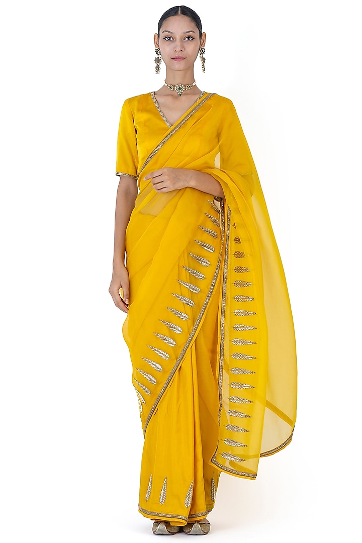 Yellow Sheer Organza Wedding Saree by Raw Mango at Pernia's Pop Up Shop